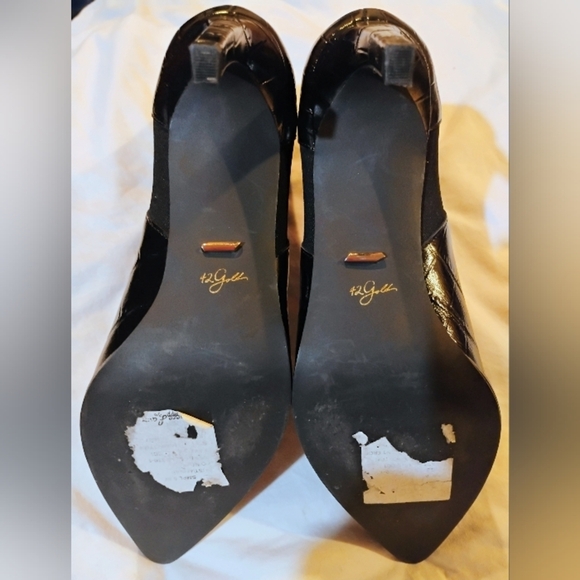 42 Gold Size 8 Black Croc-Embossed Ankle Boots - Picture 5 of 6